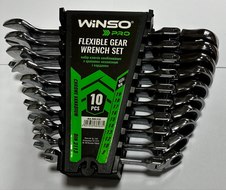 Набор ключей рожково-накидных с трещоткой и карданом (10 пред.) Winso Pro CR-V (8-19мм)