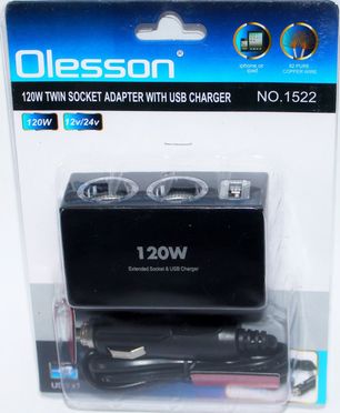Двійник у прикурювач із проводом Olesson 1522 USB 2100A