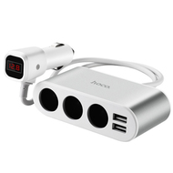 Тройник Hoco Z13 LCD one-pull-three car charger 2USB 2.1A White