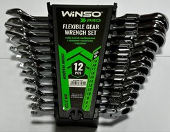 Набор ключей рожково-накидных с трещоткой и карданом (12 пред.) Winso Pro CR-V (7-19мм)