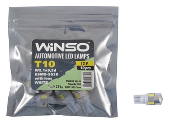 Светодиод Winso W2.1x9.5d T10 12V 6LEDS  SMD 5630 with lens  WHITE 127320 (10шт)