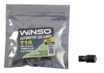 Светодиод Winso W2.1x9.5d T10 12V 1LED  SMD  0,5W with lens WHITE 127340 (10шт)