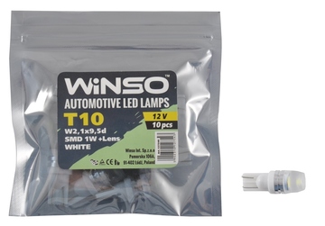 Светодиод Winso W2.1x9.5d T10 12V 1LED  SMD 1W+Lens WHITE 127540 (10шт)