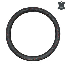 Оплетка на руль кожа L Elegant черная (гладкая, красная нитка)  105 687