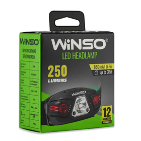 Фонарь налобный WINSO 750500 250Lm, 5W LED, 850mAh, Sensor White/Red