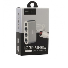 Тройник Hoco Z13 LCD one-pull-three car charger 2USB 2.1A White