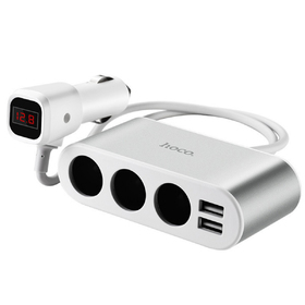 Тройник Hoco Z13 LCD one-pull-three car charger 2USB 2.1A White