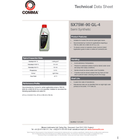 Трассмиссионное масло Comma GEAR OIL SX75W-90 GL4 1л