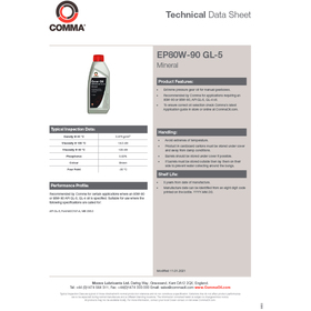 Трансмиссионное масло Comma GEAR OIL EP80W90  GL 5 1л