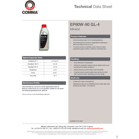 Трассмиссионное масло Comma GEAR OIL EP80/90 GL4 1л