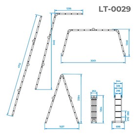 Лестница алюминиевая трансформер 44 ступени, 4,7м INTERTOOL LT-0029